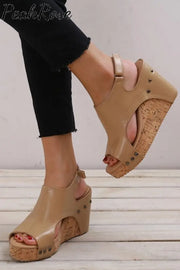 Platform Wedge Peep-Toe Sandals Apricot / 35