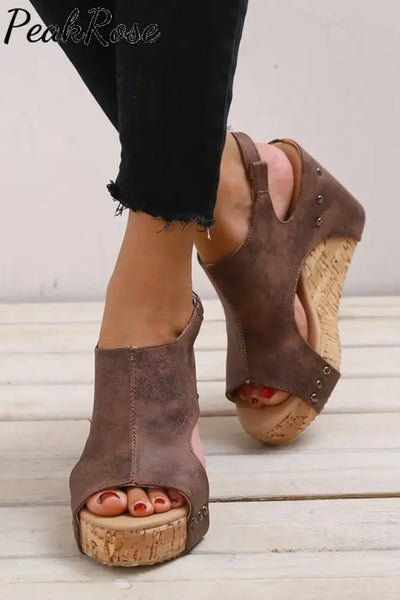 Platform Wedge Peep-Toe Sandals Brown / 35