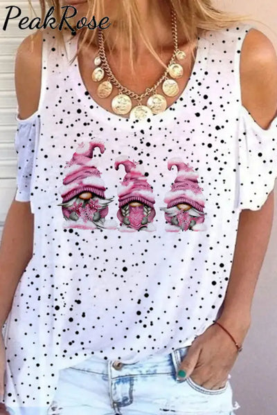 Polka Dots Gnomes Cold Shoulder T-Shirt S /