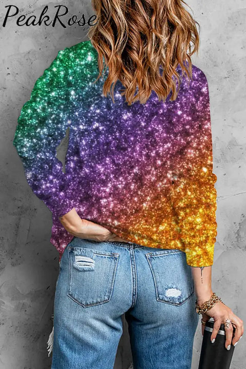 Pour Me Something Mister Mardi Gras Glitter Multicolor Printed Sweatshirt