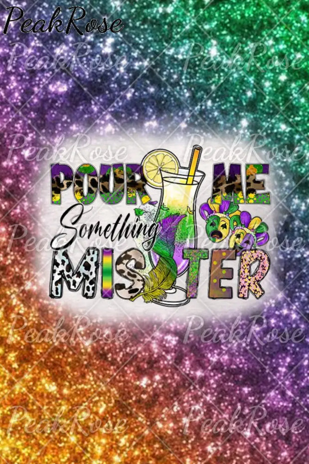 Pour Me Something Mister Mardi Gras Glitter Multicolor Printed Tank Top V-Neck