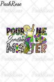 Pour Me Something Mister Mardi Gras Glitter Multicolor Printed V Neck Short Sleeve T-Shirt