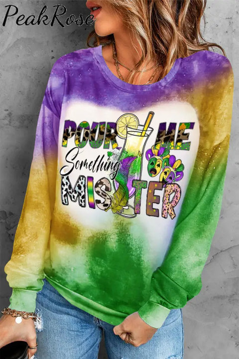 Pour Me Something Mister Mardi Gras Glitter Print Sweatshirt Multicolor / S