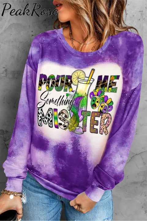 Pour Me Something Mister Mardi Gras Glitter Print Sweatshirt Purple / S