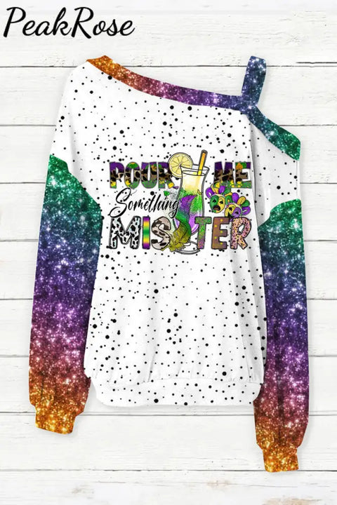 Pour Me Something Mister Mardi Gras Polka Dots Print Off-Shoulder Blouse