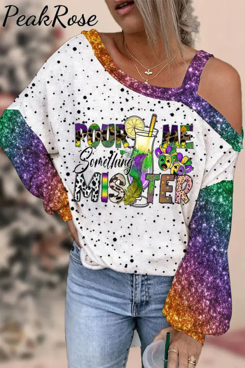 Pour Me Something Mister Mardi Gras Polka Dots Print Off-Shoulder Blouse Photo Color / S