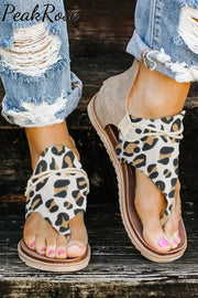 Printed Zipper Flat Sandals Leopard / 9(42)