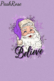 Purple Christmas Santa Believe Print T-Shirt T-Shirt