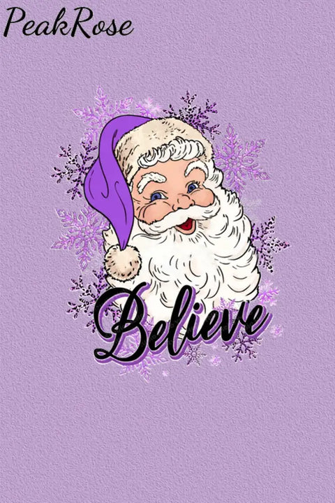 Purple Christmas Santa Believe Print T-Shirt T-Shirt