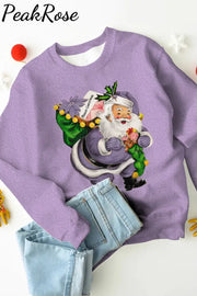 Purple Christmas Santa Print Sweatshirt