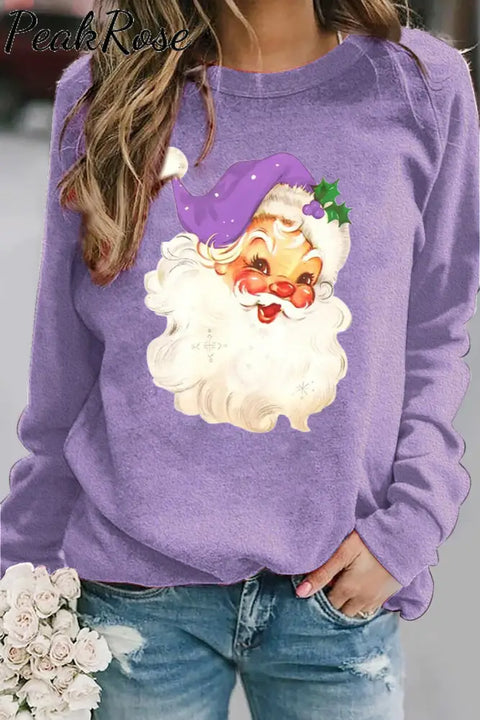 Purple Christmas Santa Print Sweatshirt S / Photo Color