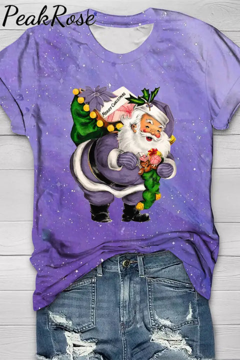 Purple Christmas Santa Print T-Shirt T-Shirt