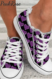 Purple Diamond Love Print Casual Lace Up Canvas Shoes Sneakers 3.5(35) / Photo Color