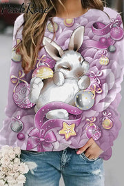 Purple Floating Ribbon Egg Cute Cartoon Rabbit Sweatshirt