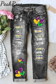 Purple Leopard Plaid Mardi Gras Love Jeans