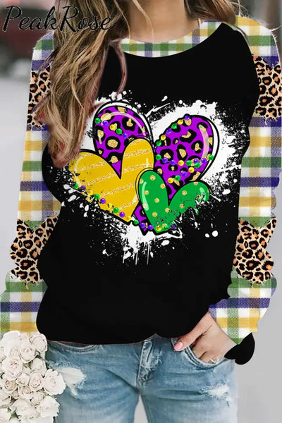 Purple Leopard Plaid Mardi Gras Love Sweatshirt Photo Color / S