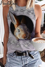 Purple Vintage Flowers Easter 3D Cute Bunny Printed Tank Top