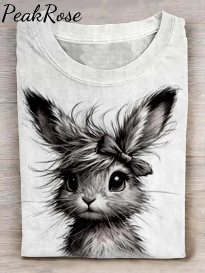 Rabbit Art Print Casaul Short Sleeve T-Shirt Hot Sell