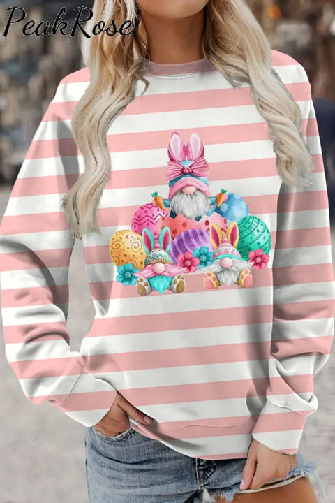 Rabbit Ear Goblin Cute Elf Egg Pink Striped Drop Shoulder Sweatshirt