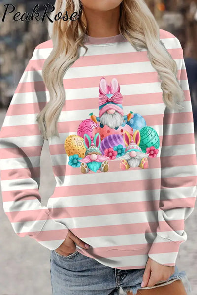 Rabbit Ear Goblin Cute Elf Egg Pink Striped Drop Shoulder Sweatshirt S /