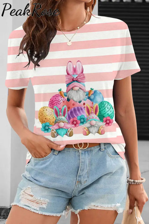 Rabbit Ear Goblin Cute Elf Egg Pink Striped O Neck T-Shirt