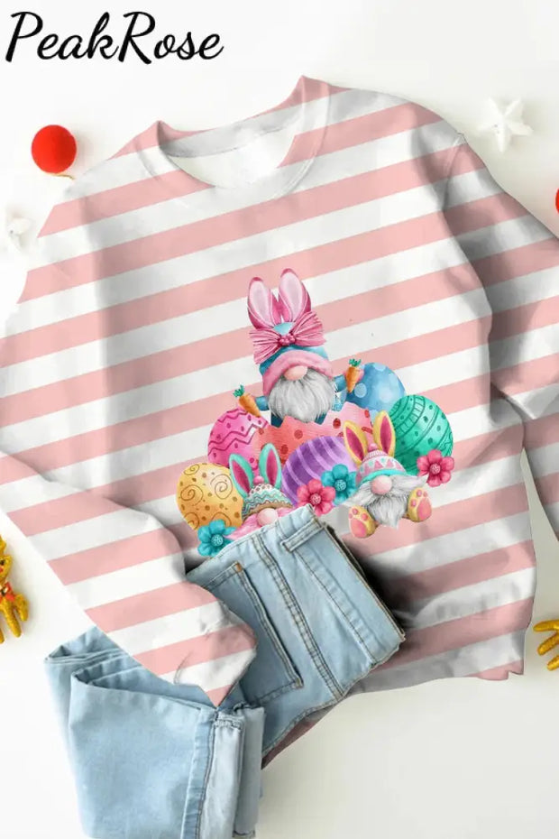 Rabbit Ear Goblin Cute Elf Egg Pink Striped Sweatshirt