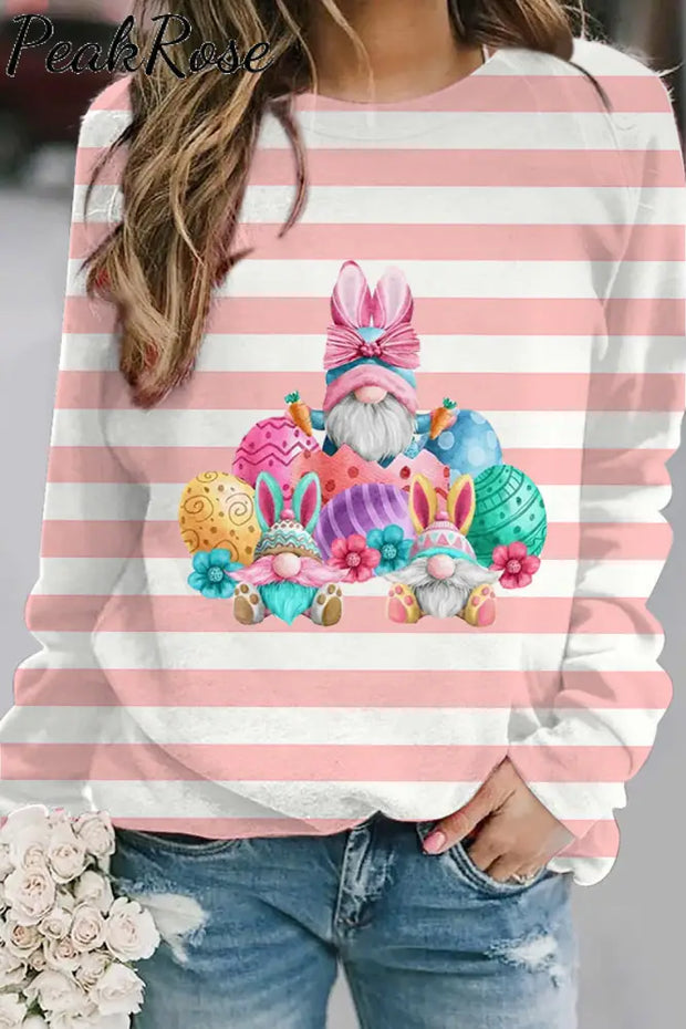 Rabbit Ear Goblin Cute Elf Egg Pink Striped Sweatshirt S /