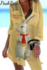 Rabbit With Bowler Hat Gentleman Yellow Patch Front Pockets Shirt