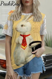 Rabbit With Bowler Hat Gentleman Yellow Round Neck T-Shirt T-Shirt