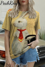 Rabbit With Bowler Hat Gentleman Yellow Round Neck T-Shirt T-Shirt