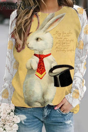 Rabbit With Bowler Hat Gentleman Yellow Sweatshirt S /