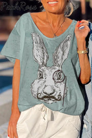 Rabbit With Monocle Loose T-Shirt Raw Edges