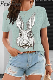 Rabbit With Monocle Print T-Shirt T-Shirt