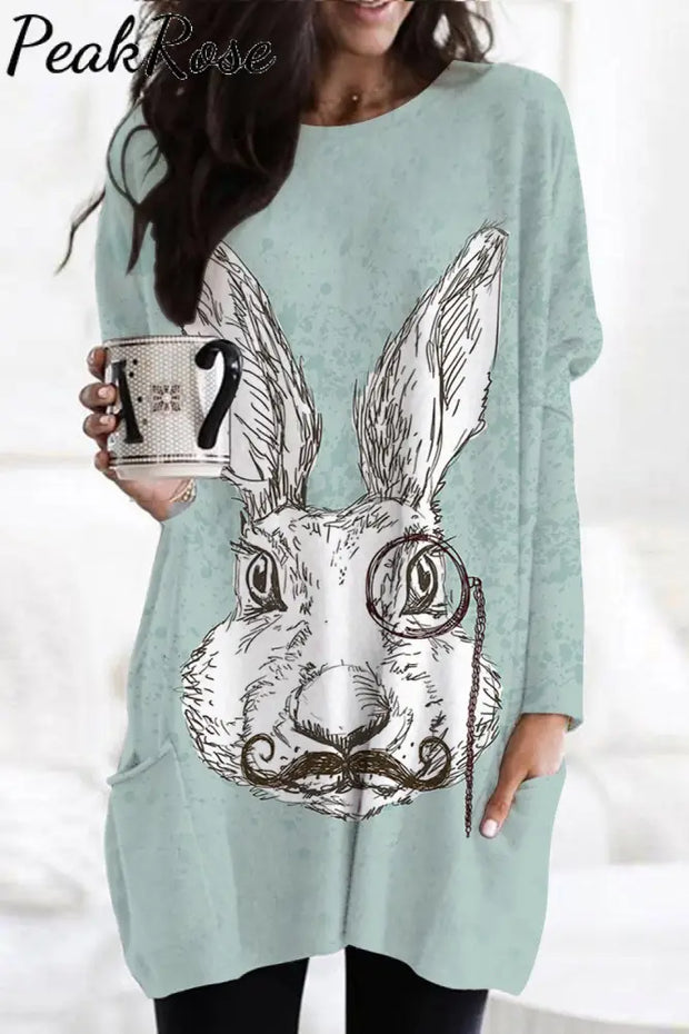 Rabbit With Monocle Print Tunic With Pockets