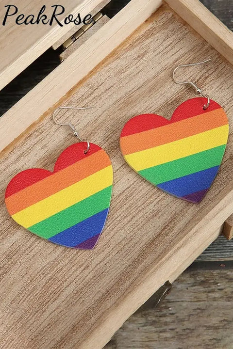 Rainbow Heart Wooden Earrings