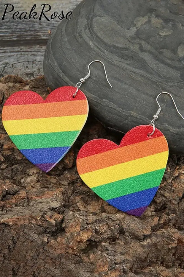 Rainbow Heart Wooden Earrings One-Size /