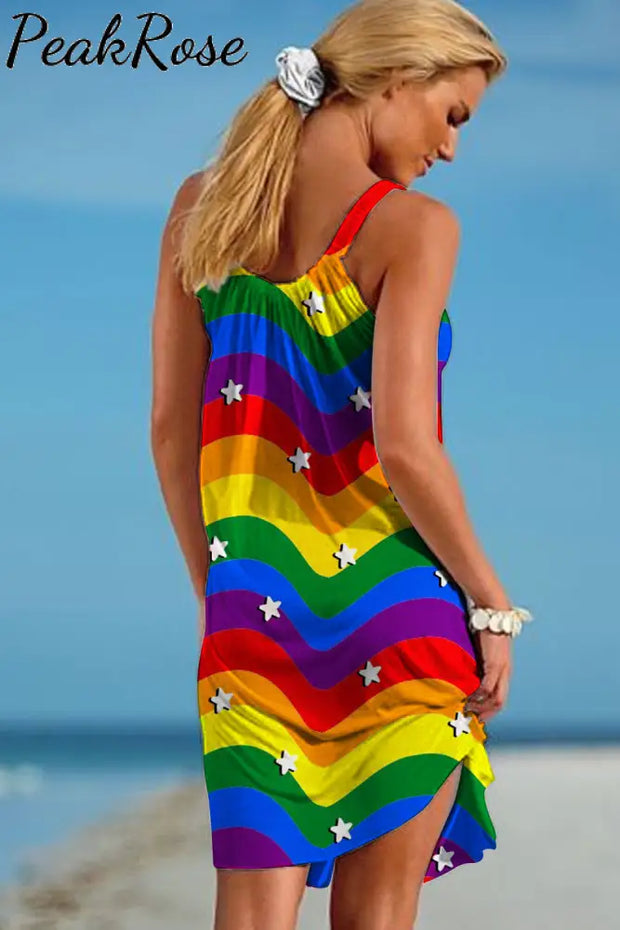 Rainbow Tie Dye Beach Sleeveless Dress