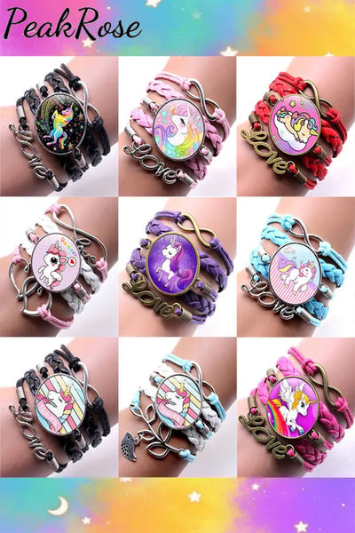 Rainbow Unicorn Print Braided Rope Bracelet Bracelets