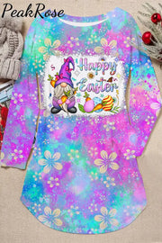 Rainforest Flowers Galaxy Happy Easter Gnomes With Bunny Ears Printed Tunic