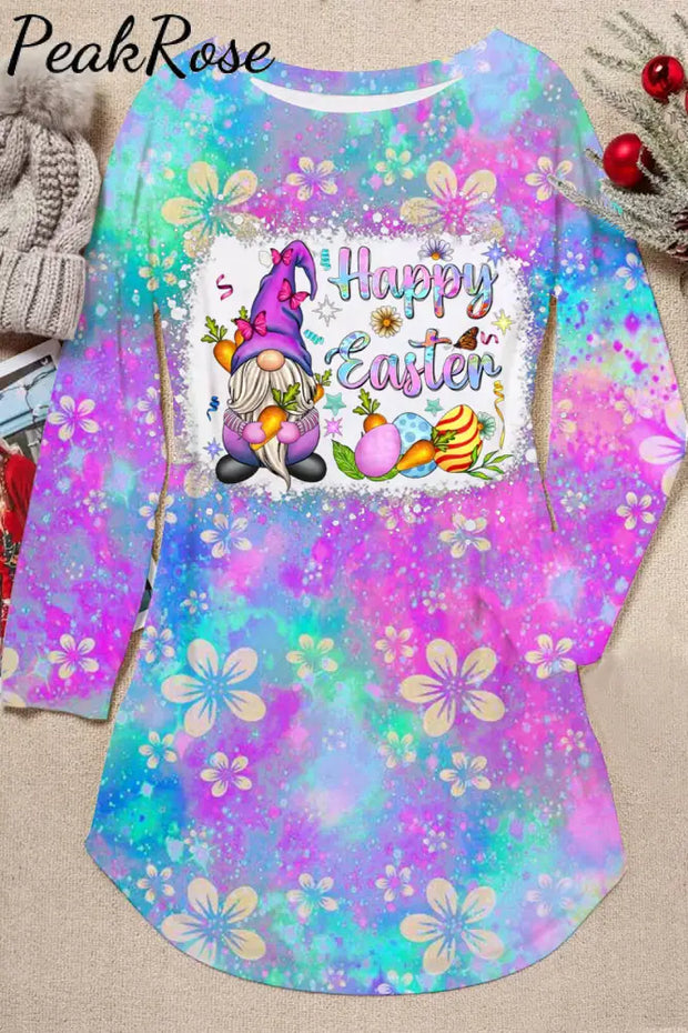 Rainforest Flowers Galaxy Happy Easter Gnomes With Bunny Ears Printed Tunic