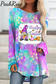 Rainforest Flowers Galaxy Happy Easter Gnomes With Bunny Ears Printed Tunic