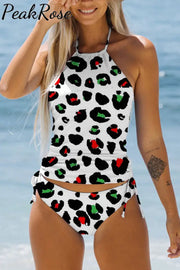 Red And Green Leopard Bikini Swimsuit S