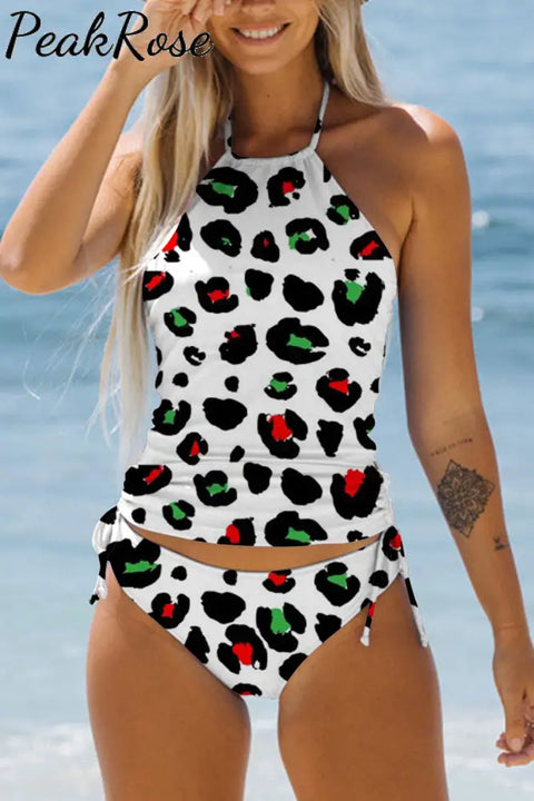 Red And Green Leopard Bikini Swimsuit S