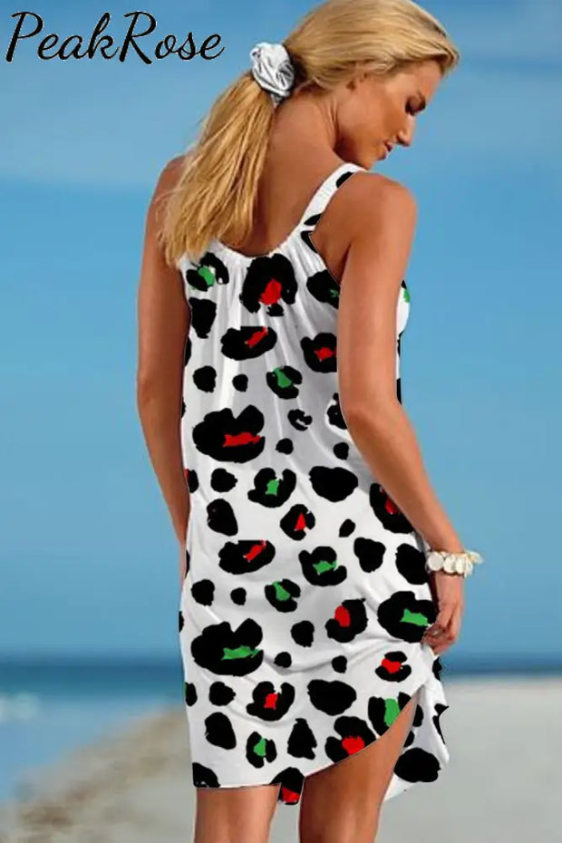 Red And Green Leopard Sleeveless Dress