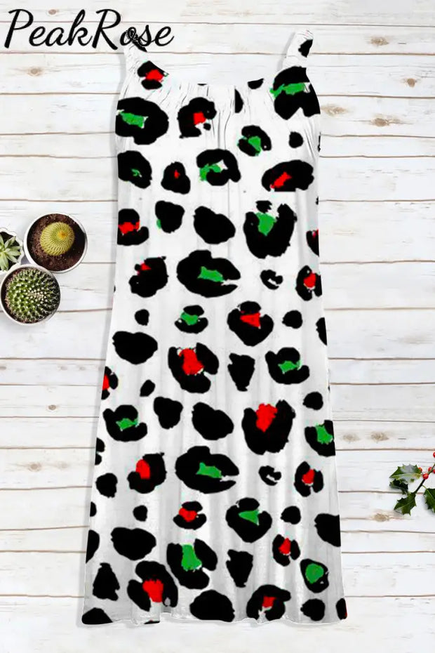 Red And Green Leopard Sleeveless Dress