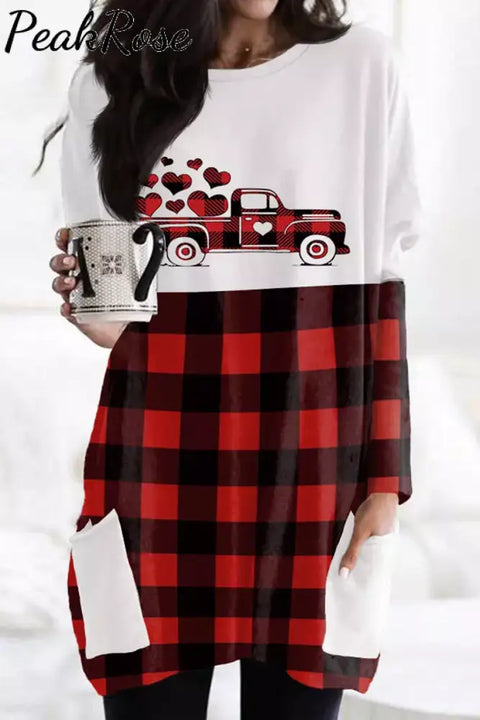 Red & Black Plaid Car Tunic With Pockets