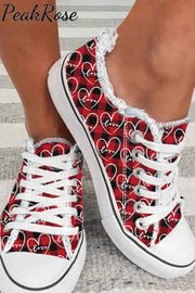 Red & Black Plaid Heart-Shape Flat Canvas Shoes / 3.5(35)