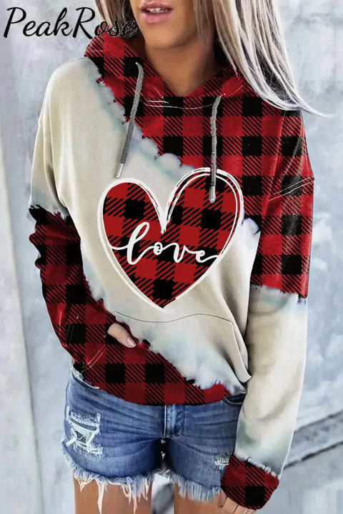 Red & Black Plaid Love Hoodie S /