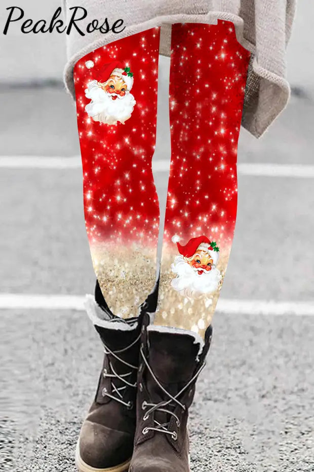 Red Christmas Santa Print Leggings Leggings