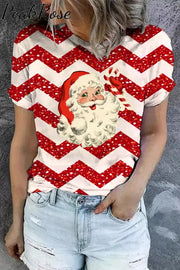 Red Christmas Santa Print Short Sleeve T-Shirt S /